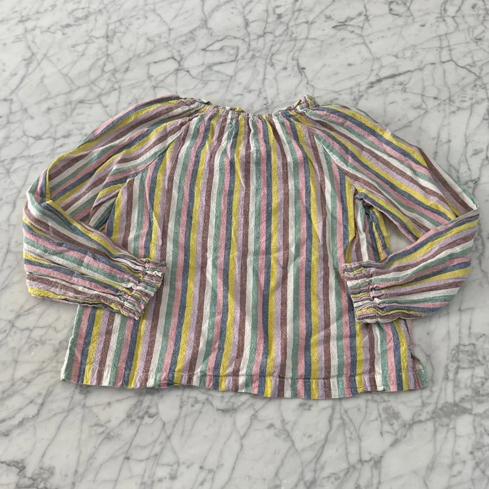Mini Boden Girls' Linen-Blend Peasant Top Pastel Stripes Sz 7/8Y
